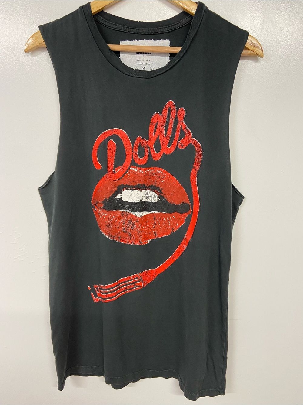 RARE Prince Peter Collection Black Muscle Tee with 'Dolls' Lips Graphic Size M